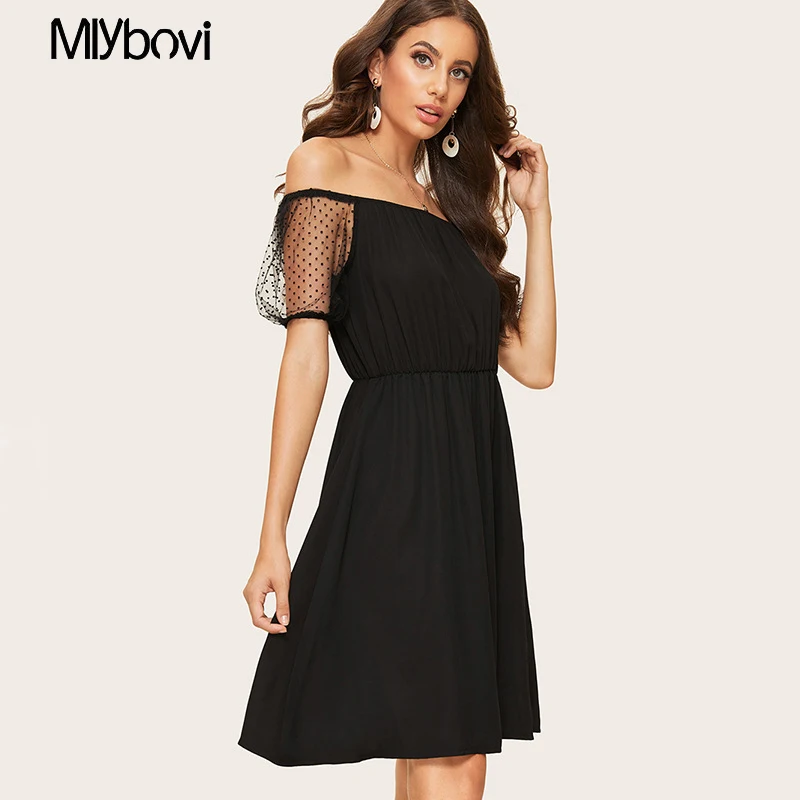 Elegant Lace Off Shoulder Dress Summer 2020 Tube Black Sexy High Waist Slim A Line Vestido Vestidos | Женская одежда
