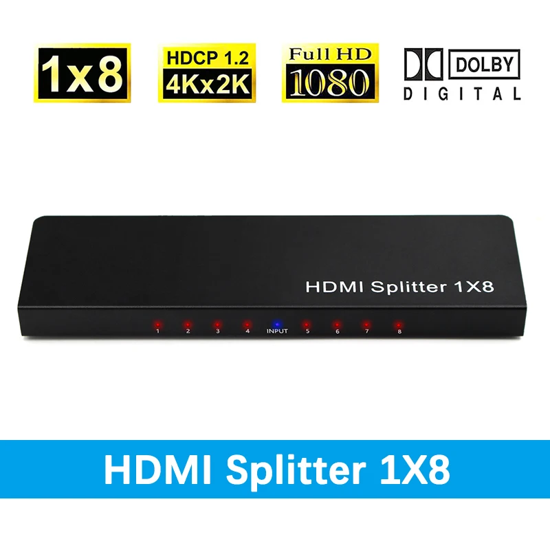 HDMI сплиттер конвертер 8 портов 1 в 8 выход 1x8 HDMI сплиттер аудио видео 1080P для HD HDTV 3D DVD Бесплатная доставка