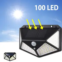 Солнечный светильник 100 светодиодов, Солнечная лампа с датчиком движения PIR, настенный светильник IP65, водонепроницаемый Солнечный садовый светильник, уличный светильник безопасности