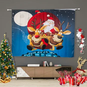 

Merry Christmas Santa Claus Printed Window Curtains for Living Room Christmas Tree Deer Curtain Happy New Year cortina natal