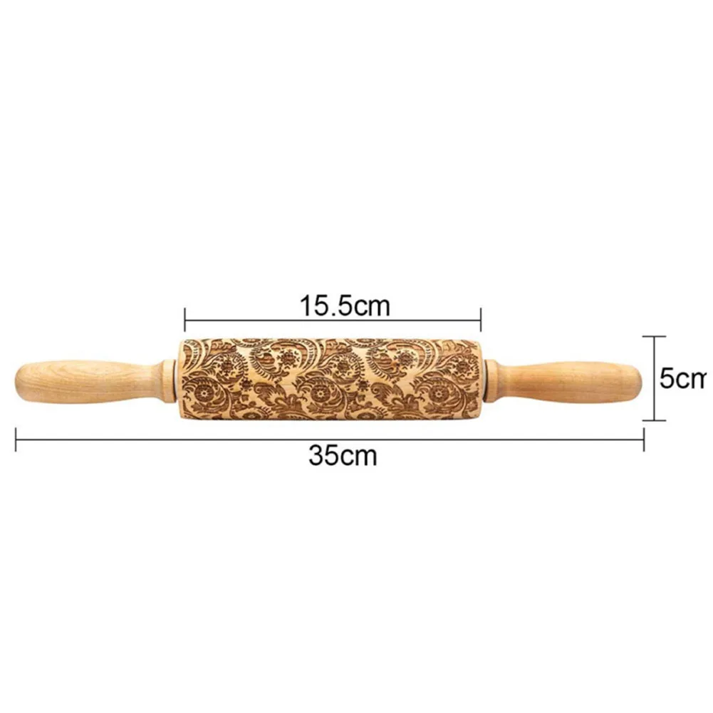 Christmas Embossing Carving Rolling Pin Printed Solid Wood Rolling Pins Baking Wood Rolling Pin Kitchen Cooking Pin for Bakery C