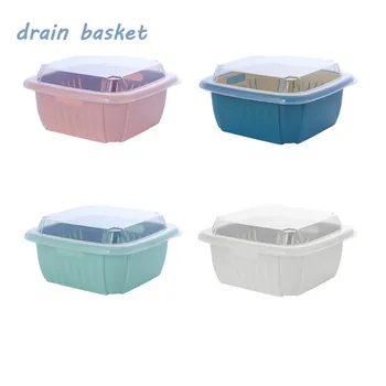 

2-in-1 Kitchen Drain Basket kitchen Colander Set with Cover, Plastic Detachable Washing Box Strainer for Fruits Vegetable 4Color