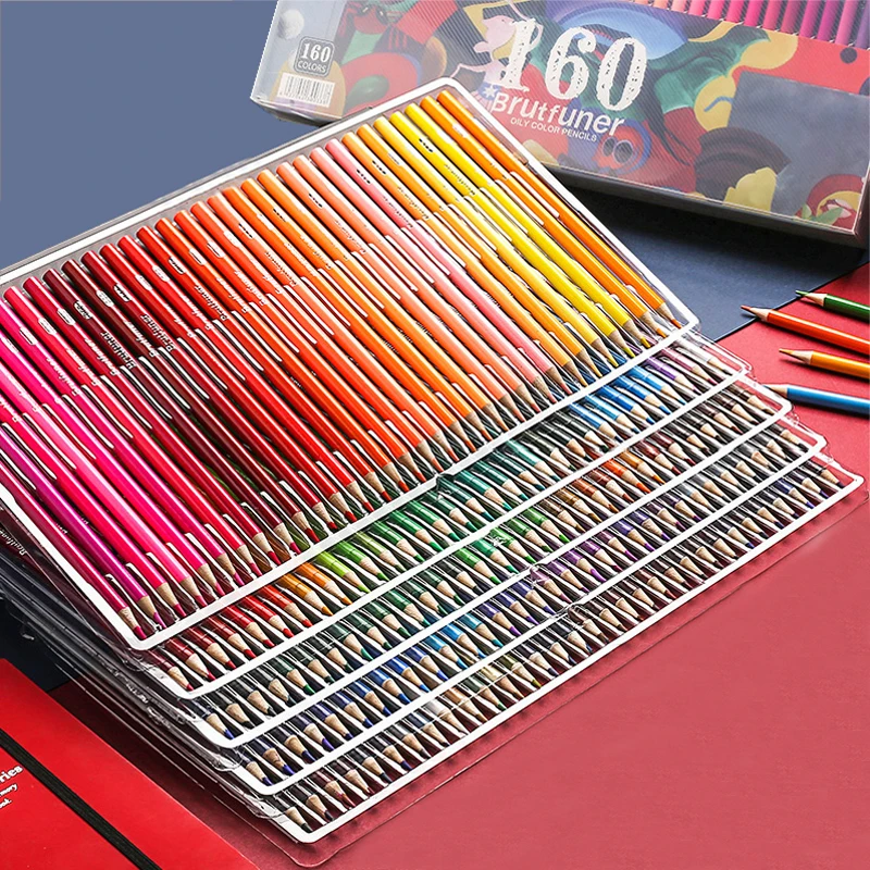 Brutfuner 120/160Colors Oil Color Pencils Set Sketch Pencil No-Toxic Wood Soft Bright Color Pencil Artist Paint School Supplies