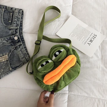 

candice guo! cute plush toy funny expression sad frog soft crossbody bag coin bag girl birthday Christmas gift 1pc