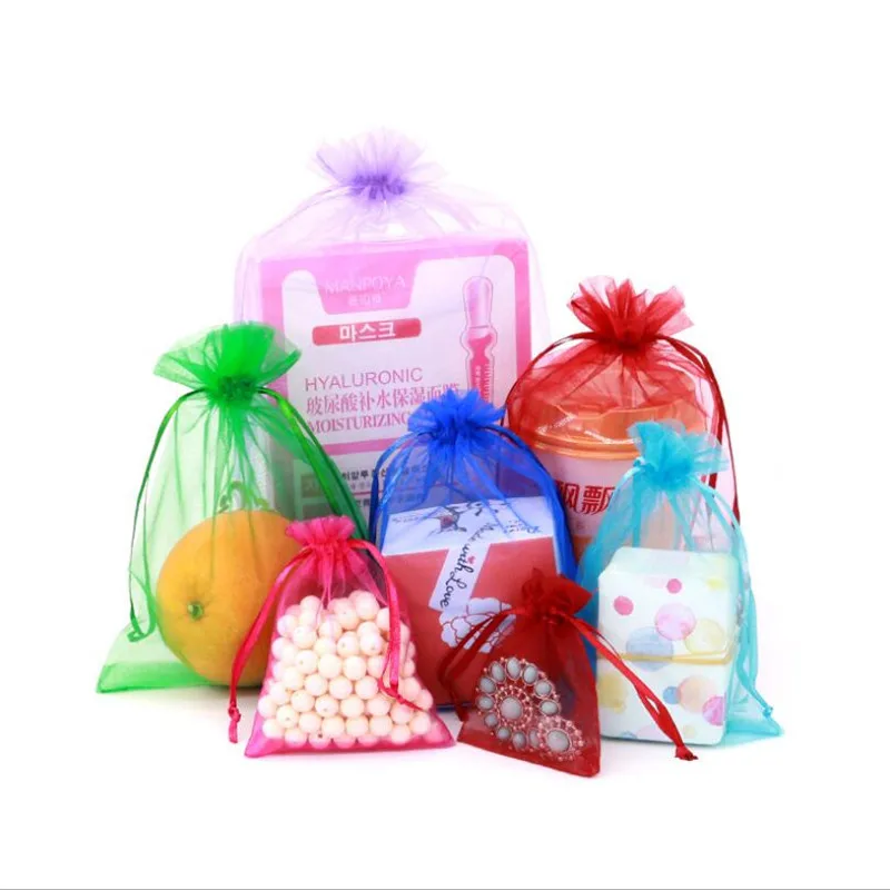 50Pcs Sheer Organza Gift Drawstring With Jewelry Pouches Display Packaging Christmas Candy Wedding Party Festival Gauze Bags