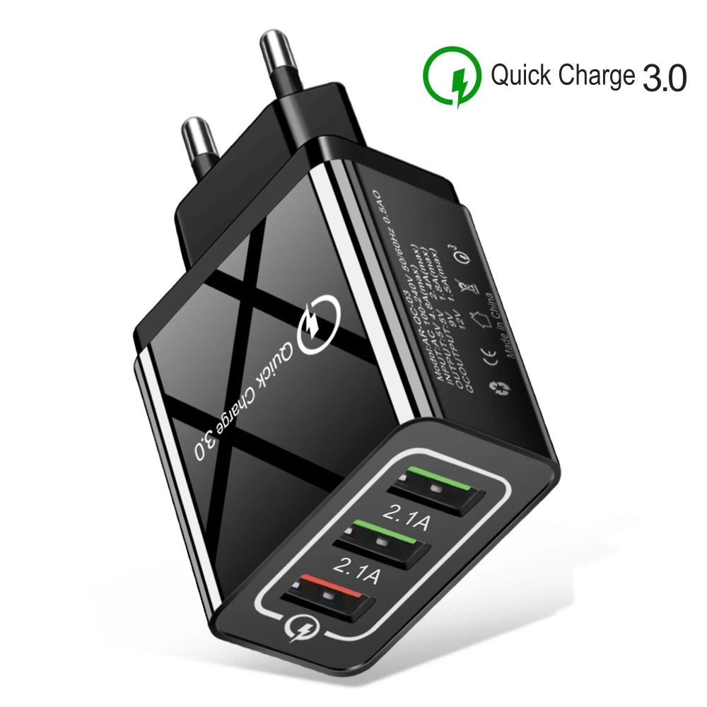 

3 Ports QC3.0 USB Wall Charger Adapter Quick Charge 3.0 2.0 Fast Charger Fast Charging USB Cable for Samsung Xiaomi Redmi Huawei