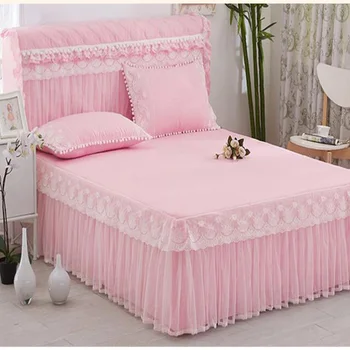 

free shipping Princess lace bedspreads 1/3pcs skirted bed cover cotton fabric lace bed mattress cover hot sale Korean bed cover
