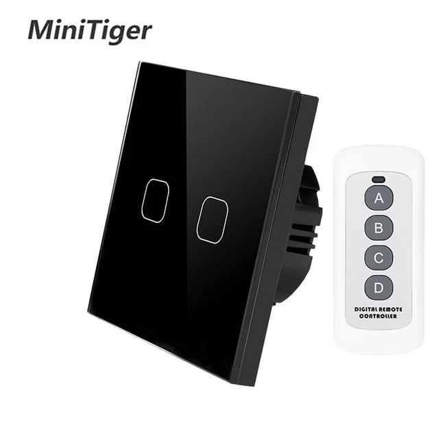 2 Gang Black-B Minitiger EU/UK Стандартный 1/2 банды 1 способ RF433 дистанционное управление настенный сенсорный выключатель, умный дом беспроводной пульт дистанционного управления выключатель света - Color: 2 Gang Black-B