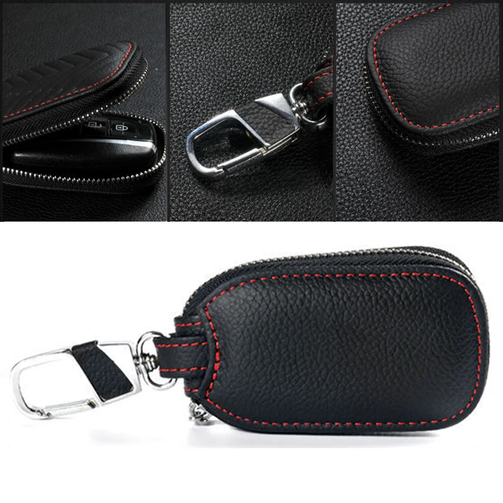 

Leather Key Holder Cover Car Key Chain Bag Genuine Leather Remote Fob Zipper Case Wholesale Quick delivery CSV