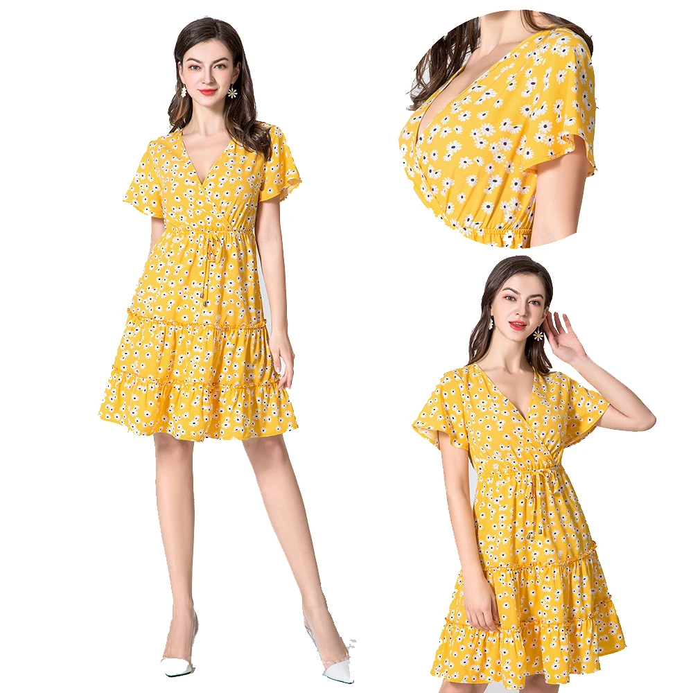 

ZOGAA 2020 New summer woman dress Fashion casual floral dress V-Neck Short Beach Style dresses women Size S-2XL
