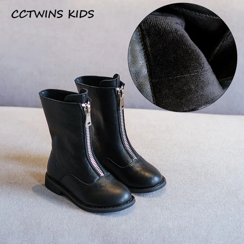 Thin Black CCTWINS/детская обувь; коллекция года; Сезон Зима; детская модная обувь из искусственной кожи; Детские брендовые черные теплые ботинки; ботинки до середины икры для девочек; FB1767 - Color: Thin Black