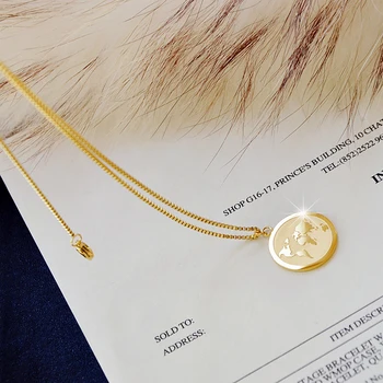 

European American Simple Colorfast Planet Gold Coin Necklace Ins Normcore Style Retro round Sweater Clavicle Chain Female