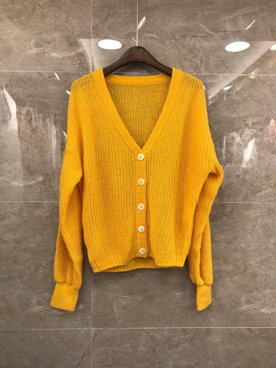 

2019 Early Autumn New Woman V-collar Button Pure Color Loose Long Sleeve Knitted cardigan 810