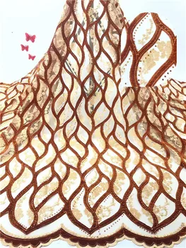 

African French Lace Fabric 2019 High Quality Lace Fabric Nigerian Tulle Mesh Lace Fabrics with stone for Wedding