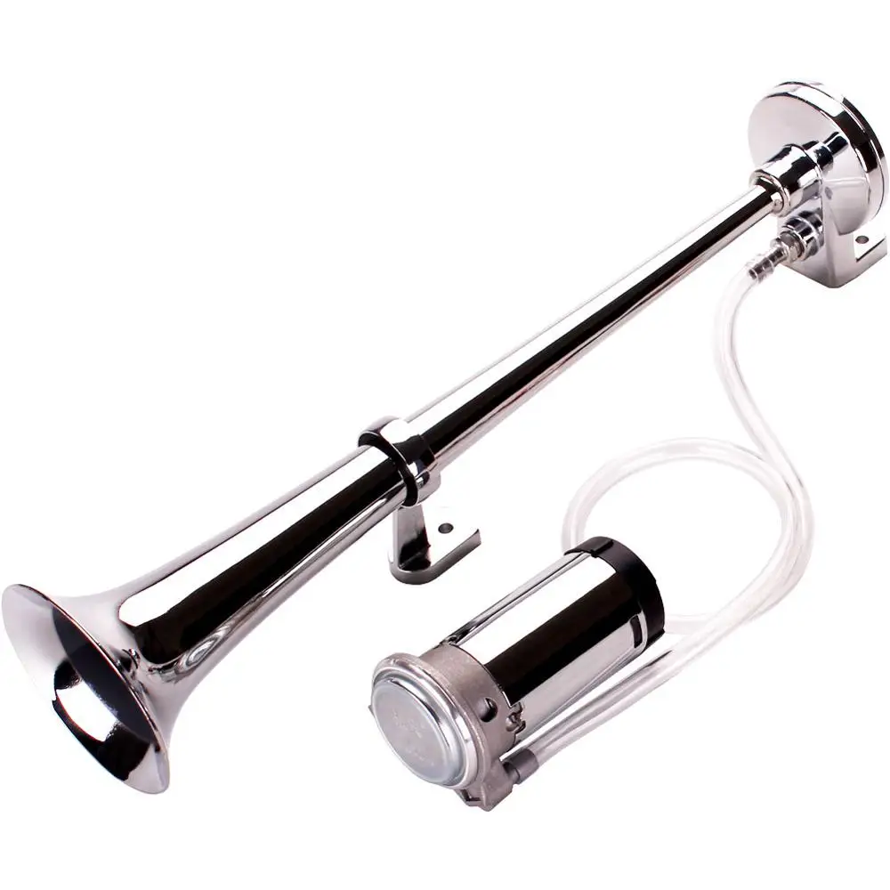 12V 150db Air Horn, 18 Inches Chrome Zinc Single Trumpet Truck Air Horn  with Compressor for Any 12V Vehicles Trucks Lorrys Trains Boats Cars  (Sliver)