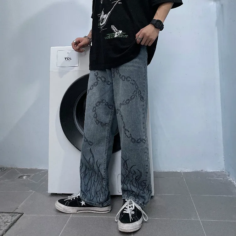 ripped jeans 2020 New Autumn Casual Jeans Woman Long Trousers Cowboy Female Loose Streetwear Graffiti Flame Print Pants ZA5128 denim jacket for women