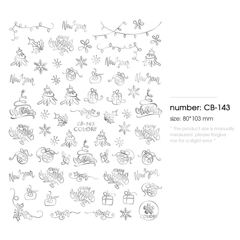 1 шт. наклейки для рождественских ногтей наклейки снежинки конверты рождественские украшения с изображением снеговика для зимних ногтей маникюрные инструменты - Цвет: CB143silver