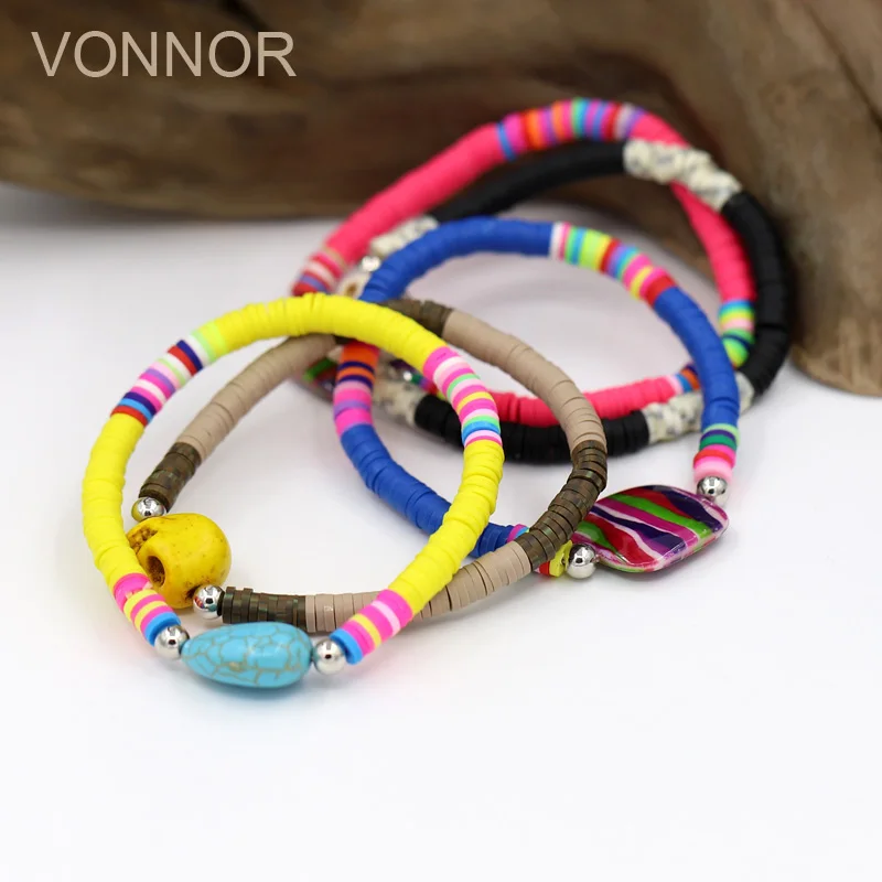 VONNOR Handmade Fashion Fimo Bracelets for Women Jewelry boho Shell Stone Crystal Strand Bracelet Femme Accessories