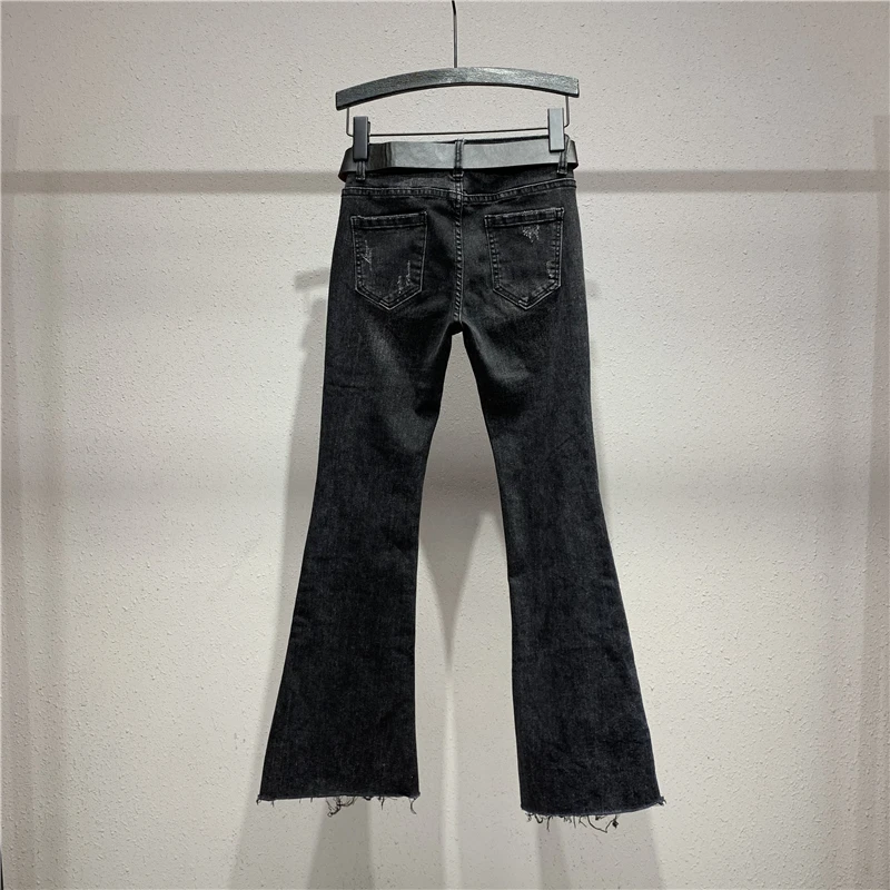Женские расклешенные джинсы, новые узкие микро брюки с высокой талией, модные рваные джинсы, женские универсальные укороченные брюки, модные