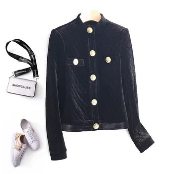 

Runway Spring Autumn Women Jacket Coat 2020 Designer Black Velvet Single Breasted Long Sleeve Slim Short Coat Chaqueta Mujer