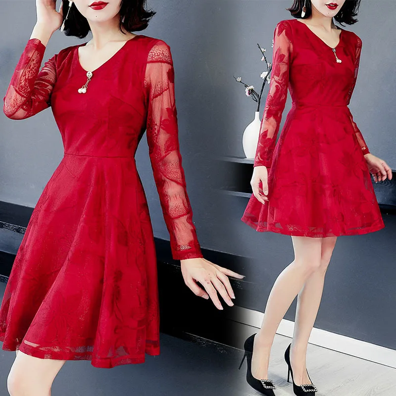 

2018 Autumn Clothing New Style Korean-style Mid-length Feminine Elegant Lace Dress