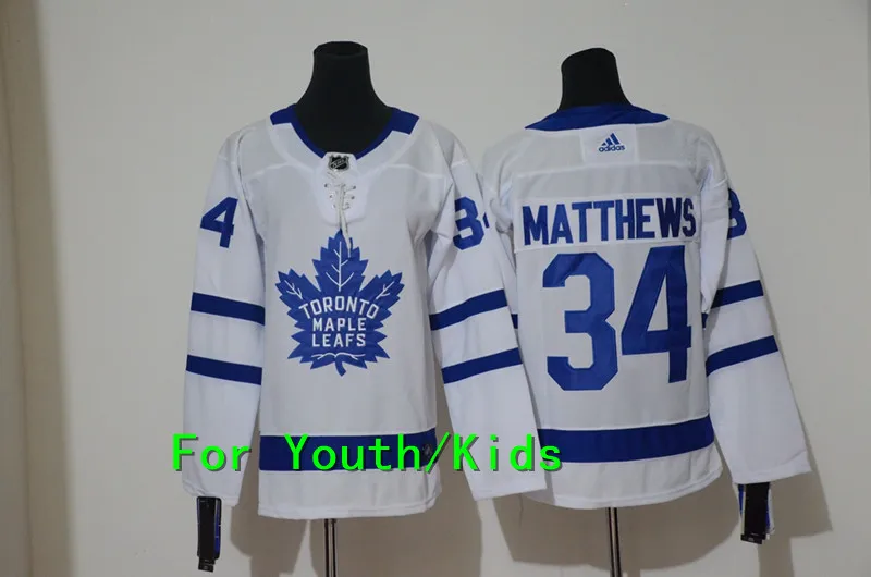 Молодежная вышивка прошитая Toronto Maple#34 Auston Matthews 31 Frederik Andersen 91 John Tavares 16 Mitchell Marner детская футболка - Цвет: 1