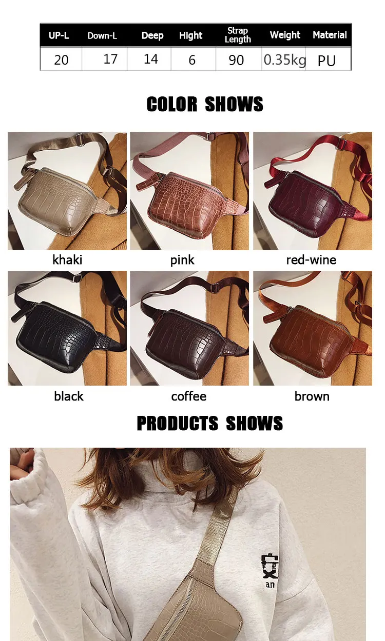 Fashion Waist Bag Pure Color Women Men Crocodile skin Shoulder Bag Money Pouch Holiday Chest Bag Leather Belt Bag Fanny Pack (1)