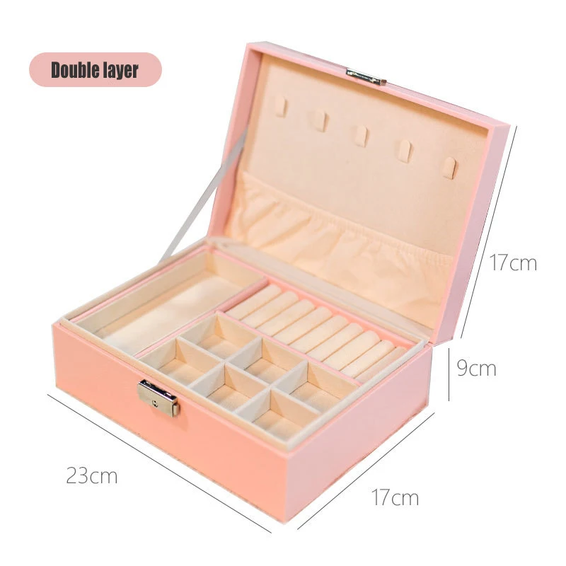 Double layer pink MICCK большая шкатулка для хранения ювелирных изделий, изысканная шкатулка для макияжа, органайзер для украшений, коробки контейнера, подарок на день рождения для женщин - Цвет: Double layer pink