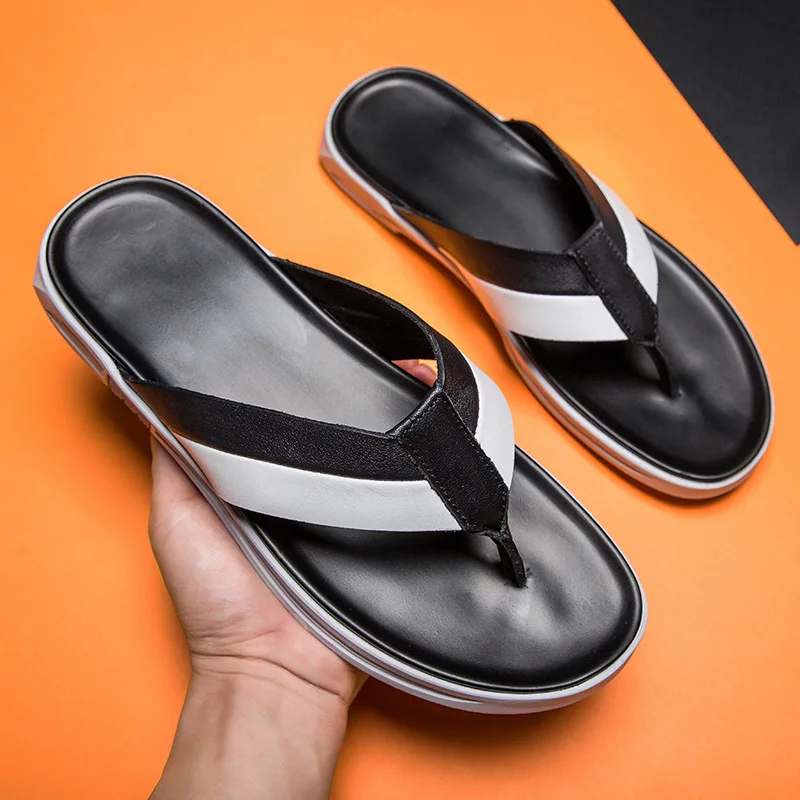 

Summer Korean-style MEN'S Flip Flops Sandals Casual Shoes Genuine Leather Sandals Men's Anti-slip Flip-flop Slippers Fashion San