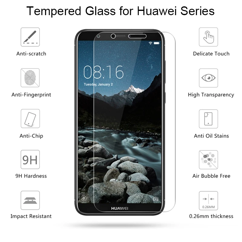 Защитное стекло 9H HD для Huawei Y5 ii Y6 Pro 2017 Y3 2018 Y7 Prime Защита экрана P Smart Plus на ii|Защитные