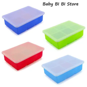 

Silicone Ice Cube Tray w/ Lid 6 Cubes Salad Storing Freezing Baby Food Ice Mould Square Ice Maker