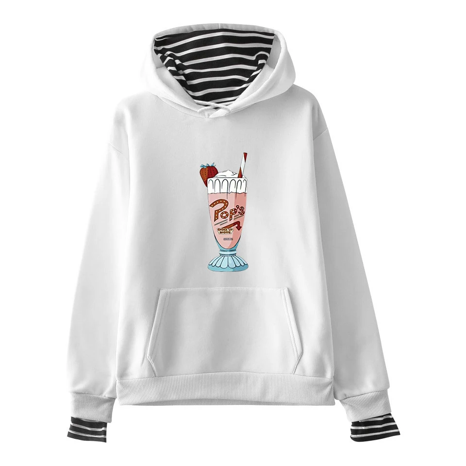 Hoodies Women  Fake two pieces Warm Harajuku Printed Pullovers Womens Oversize Patchwork Leisure Chic Sweatshirts