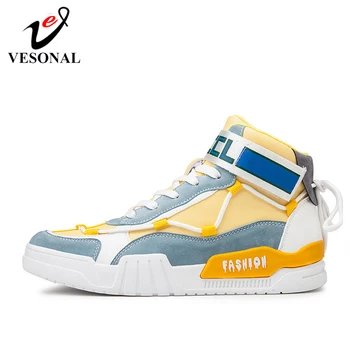 

VESONAL 2020 Spring High Quality Leather High Top Hip Hop Sneakers Men Shoes street Personality Casual Male Footwear Breathable