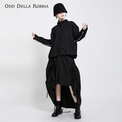 OddDellaRobbia Spring New Fashion Solid Color Dark Black Irregular Length Profile Pleated Drawstring A-Line Skirt Women 1550 OddDellaRobbia Spring New Fashion Solid Color Dark Black Irregular Length Profile Pleated Drawstring A-Line Skirt Women 1550