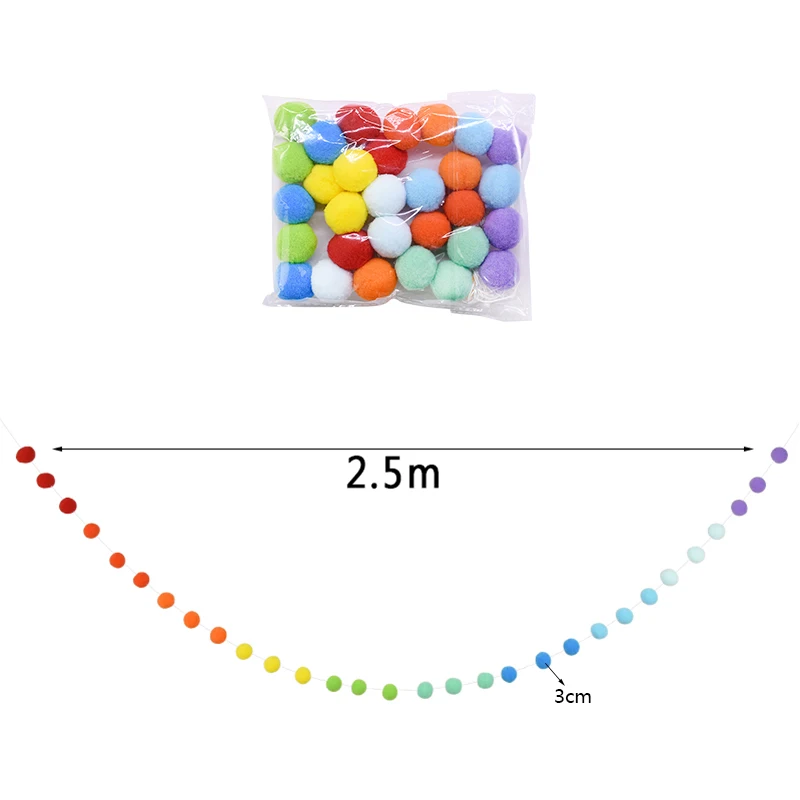 2.5Meter Colorful Pompom Pendant Garland Ins Nordic Series Wool Felt Ball String DIY Handmade Nursery Children Room Decor