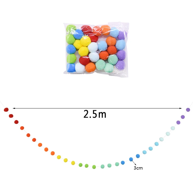 2,5 метровая красочная подвесная гирлянда с помпоном Ins, Скандинавская серия, шарик из шерстяного войлока, струна, сделай сам, ручная работа, декор детской комнаты