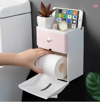 

Punch-free Multipurpose Portable Toilet Paper Holders Bathroom Waterproof Tissue Box Phone holder closet
