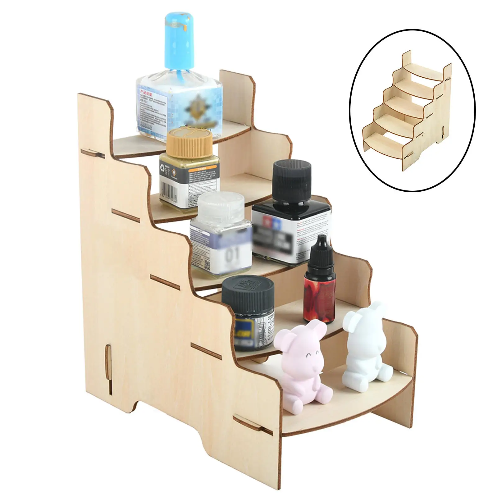 Basics Craft Paint Brush Organizer Rack Holds Bottles Brushes Wood Finish