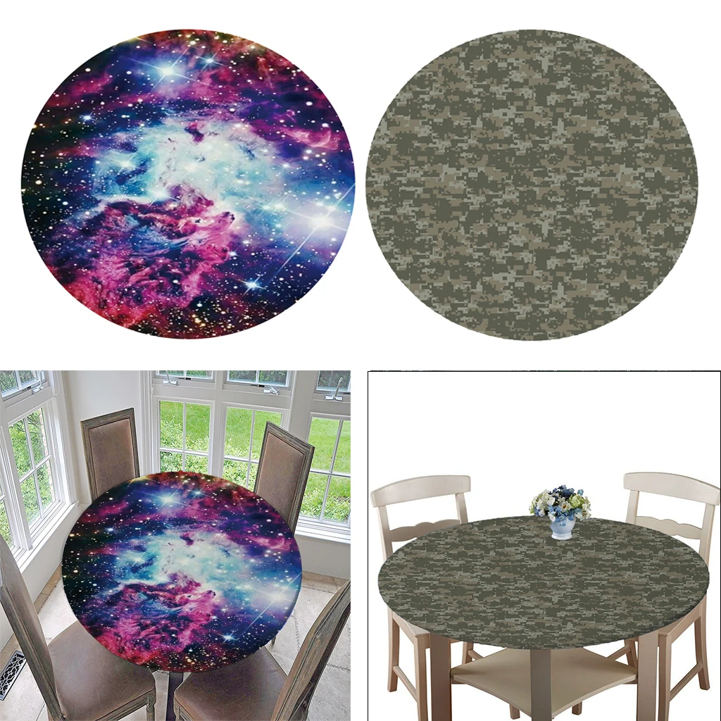 2x Rustic Wood Durable Vinyl Fitted Round Tablecover Table Cloth, 47' + 55' Dia