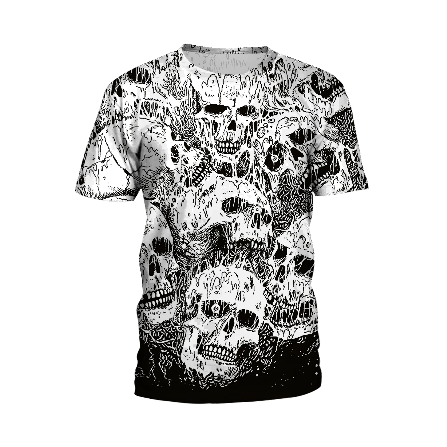 Armorhero Skull Head Doodle Printing T-shirt Black White Short Sleeve Tops Loose Tee O-neck Casual Streetwear Female Top | Женская