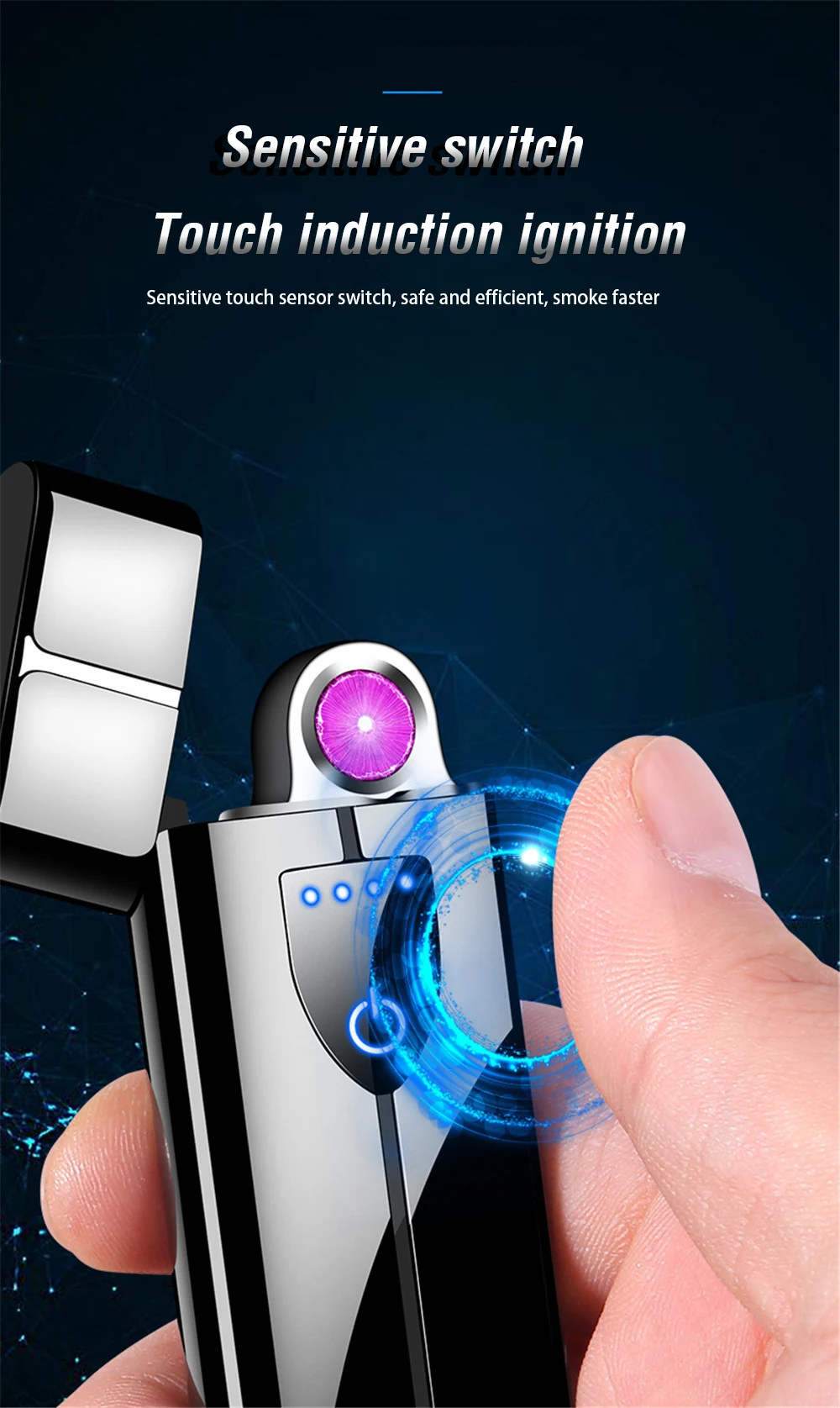 Сенсорный спиннинг плазменная Roating Arc Зажигалка USB Зарядка Светодиодный дисплей питания ветрозащитная электронная турбо импульсная зажигалка