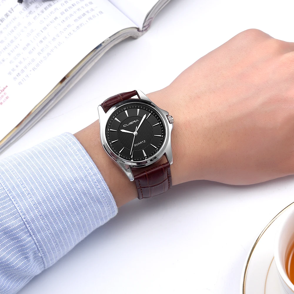CUENA watches top luxury brand mens watch Leather Band Analog Quartz Vogue Wrist Watches relogio masculino