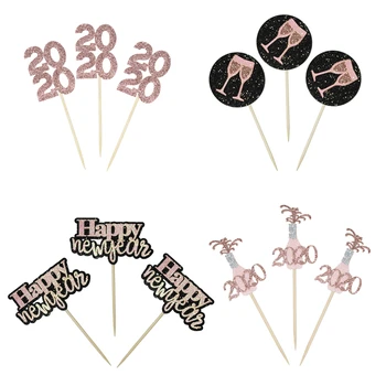 

24pcs/pack Rose Gold Happy New Year 2020 Paper Cupcake Topper Cake Topper Birthday Party Supply Cake Top Flag