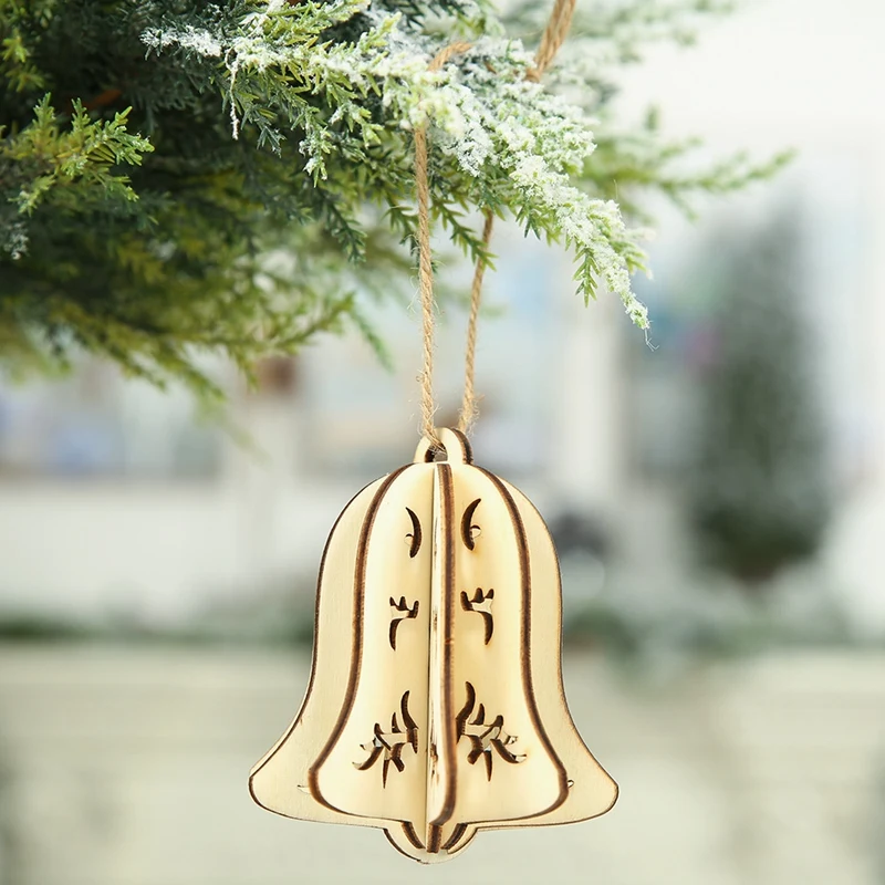 9Pcs Christmas Tree Ornaments Hanging Xmas Tree Home Party Decor 3D Pendants High Quality Wooden Pendant Decoration Color