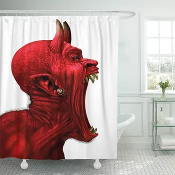 

Shower Curtain Devil Scream Character As Red Demon Monster Screaming with Fangs and Teeth Open Mouth Side View Horror Waterproof