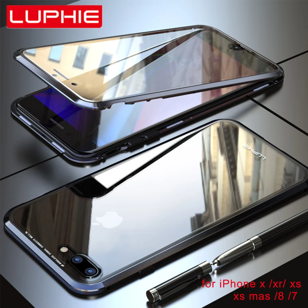 Luphie полный обернутый 9H закаленное стекло Магнитный чехол для iPhone 7 8 X телефона Apple