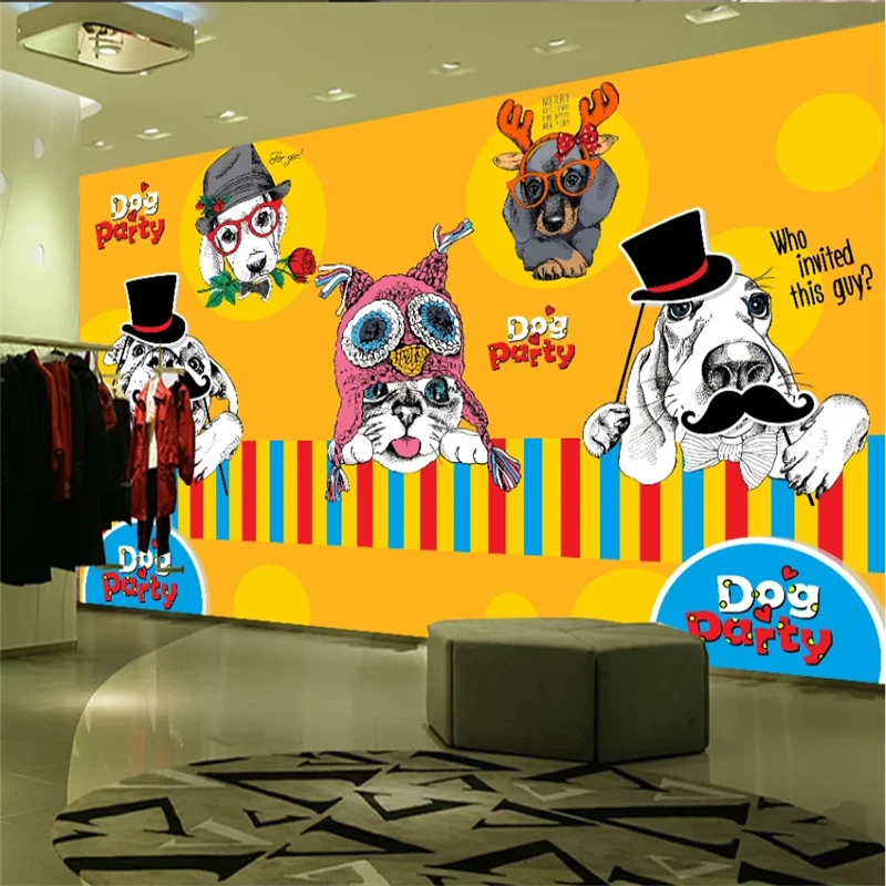 Custom wallpaper large mural hand-painted dumb cute gentleman puppy children's room clothing store pet shop background wall