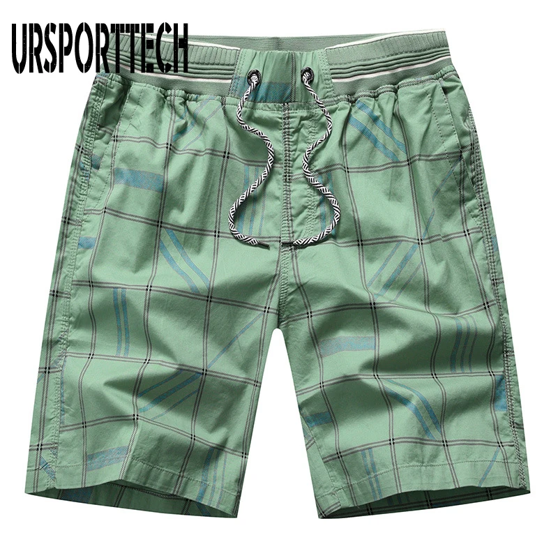 Men's Cotton Pockets Beach Shorts Casual Plaid Print Elastic Waist Underwear Summer Loose Breathable Beach Pants Boxers Shorts