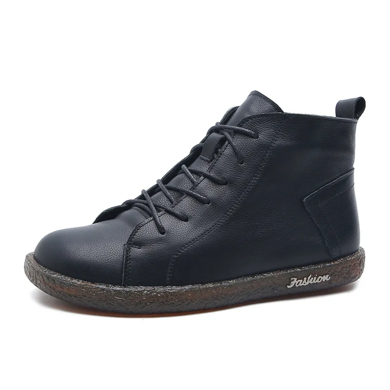 2 PEIPAH Women's Genuine Leather Shoes Woman Winter Boots Female Rubber Ankle Boots Flat With Fur Lace-Up Shoes Botines Mujer - Цвет: 2