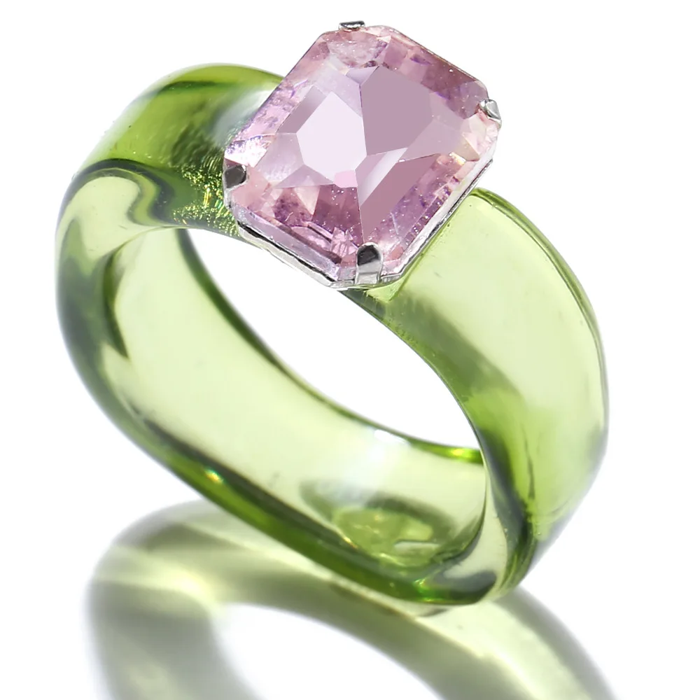 Acrylic Gemstone Ring For Women Shiny Geometric Transparent Ring_voghion.com